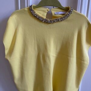 Zara Lemon Top with Crystal Embellishments